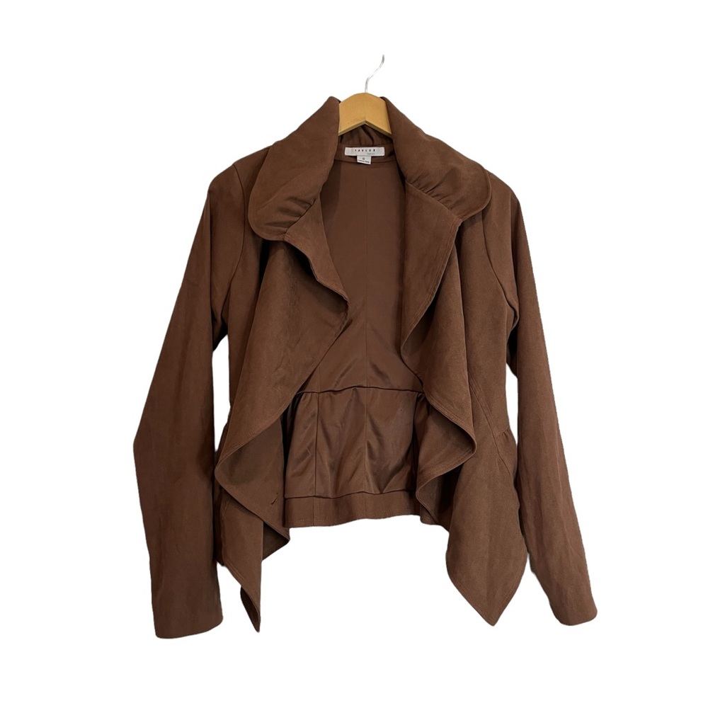 Favlux Fashion Brown Ruffle Blazer Button Jacket Top Blouse Womens Size S